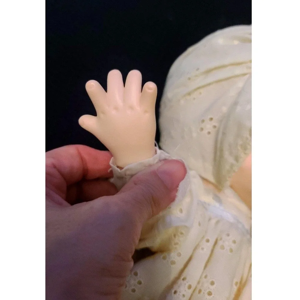 Vintage Precious Moments Jenny Soft Doll Eyelet Gown and Bonnet BLUE Christening